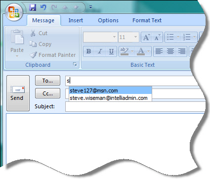 Outlook 2007 Auto Complete