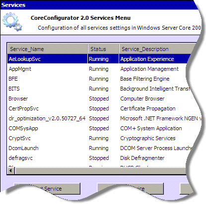 Windows 2008 Server Core Services Configuration