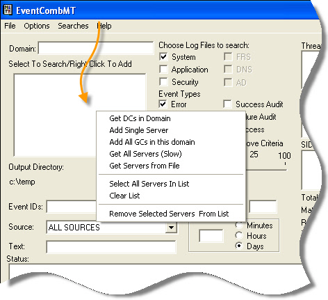 Event Log Computer Selection