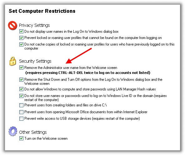 Hide Administrator From Welcome Screen