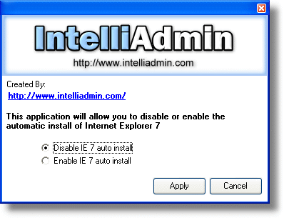 Screenshot of IE7 Automatic Install Disabler