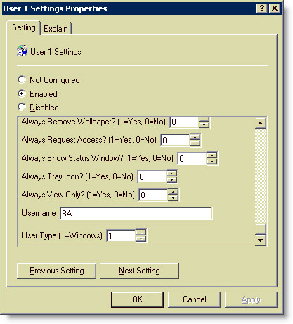 IntelliAdmin Remote Control User Settings GP
