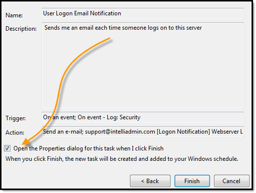 Logon Email Notification Change Settings