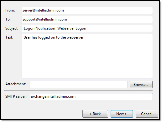 Logon Email Notification Server Settings