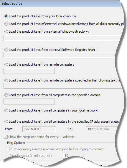 Product Key Source Options