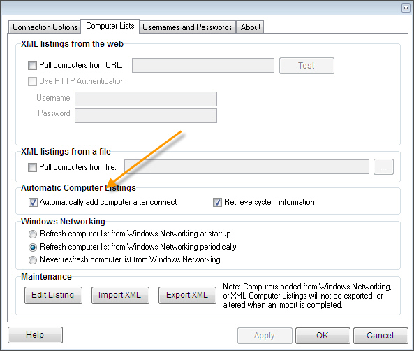 Remote Control Client Automatic Listings