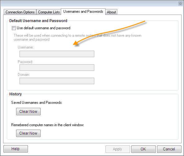 Remote Control Client Default Username