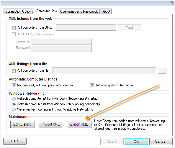 Remote Control Client Explort XML