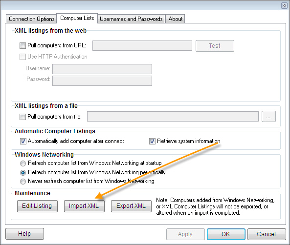 Remote Control Client XML Import