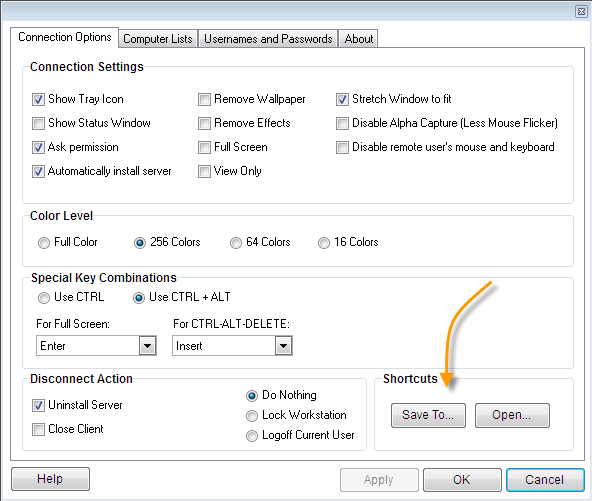 Remote Control Client Shortcuts