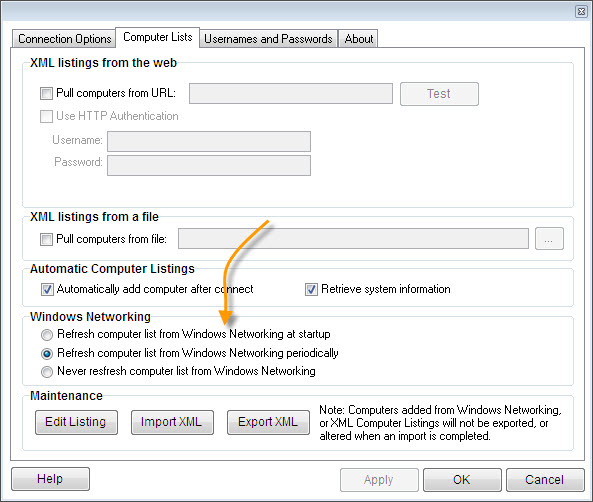 Remote Control Client Windows Networking