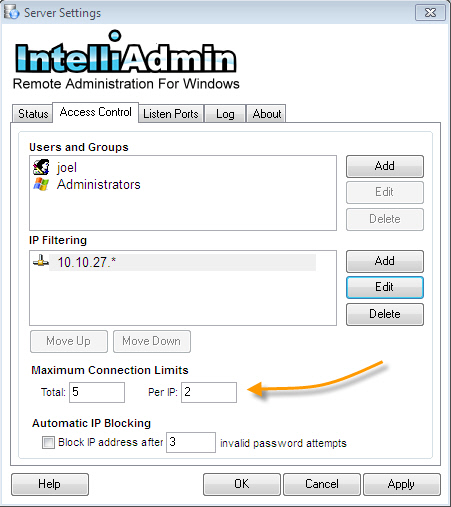 Remote Control Server Connection Limits