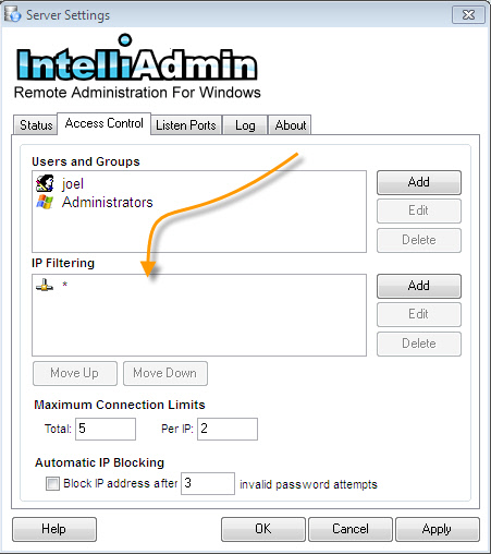 Remote Control Server IP Filtering