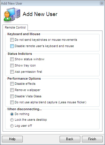 Remote Control Server User Settings