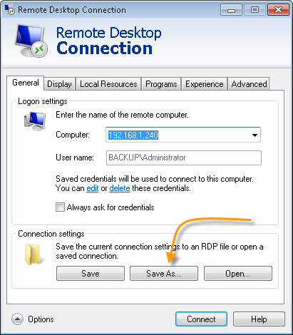 Remote Desktop Save Connection