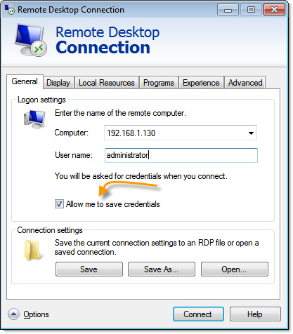 Remote Desktop Save Credentials