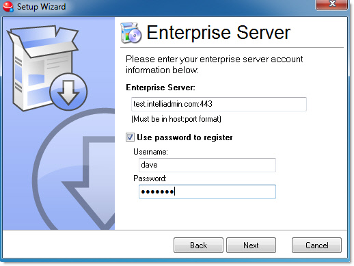 Setup Wizard - Enterprise Server Settings