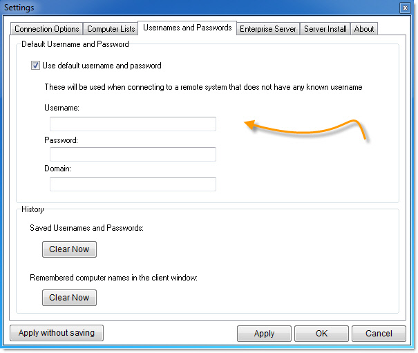 Remote Control Client Default Username