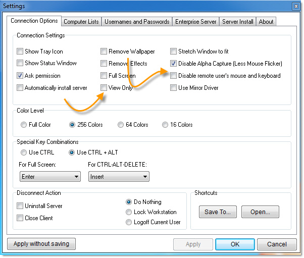 Remote Control Client Disable Inputs