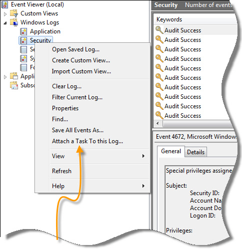 Security Log Attatch an Event