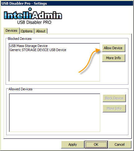 USB Disabler Device Settings