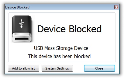 USB Disabler Notification Window