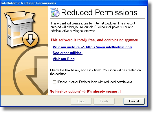 Screenshot of Reduced Permissions