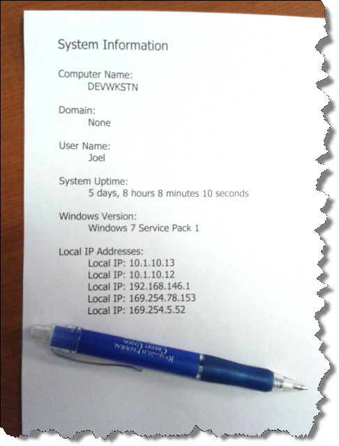 System Info Printout