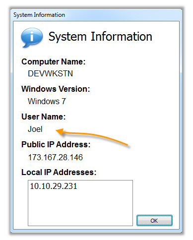 System Info User Name