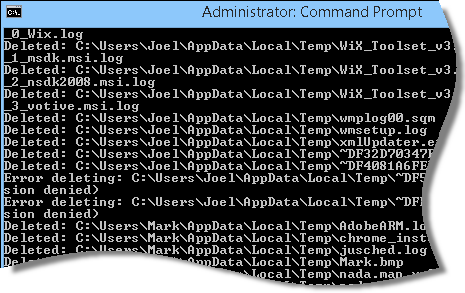 What does the AppData/Local/Temp folder contain?