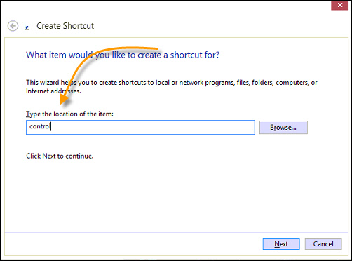 Control Panel Shortcut