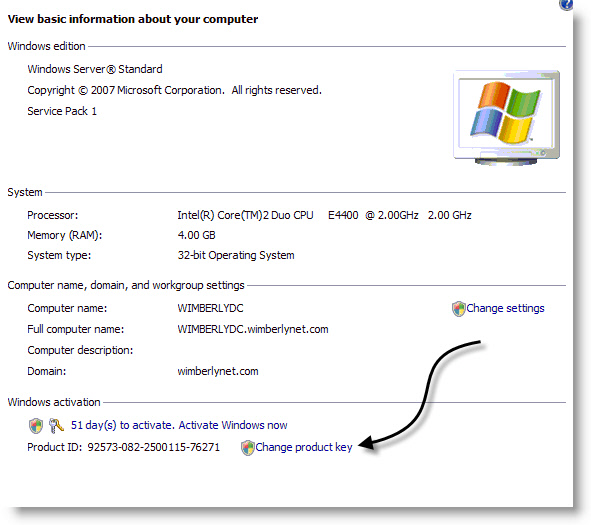 Windows 2008 Change Product Key